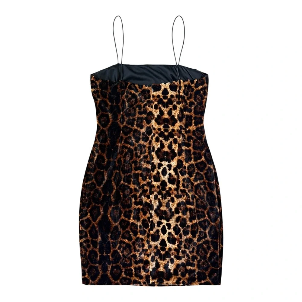 AQUA Women's Leopard Velvet Mini Dress Bloomingdales Exclusive Y2K S Tuscan Mom - Picture 3 of 4